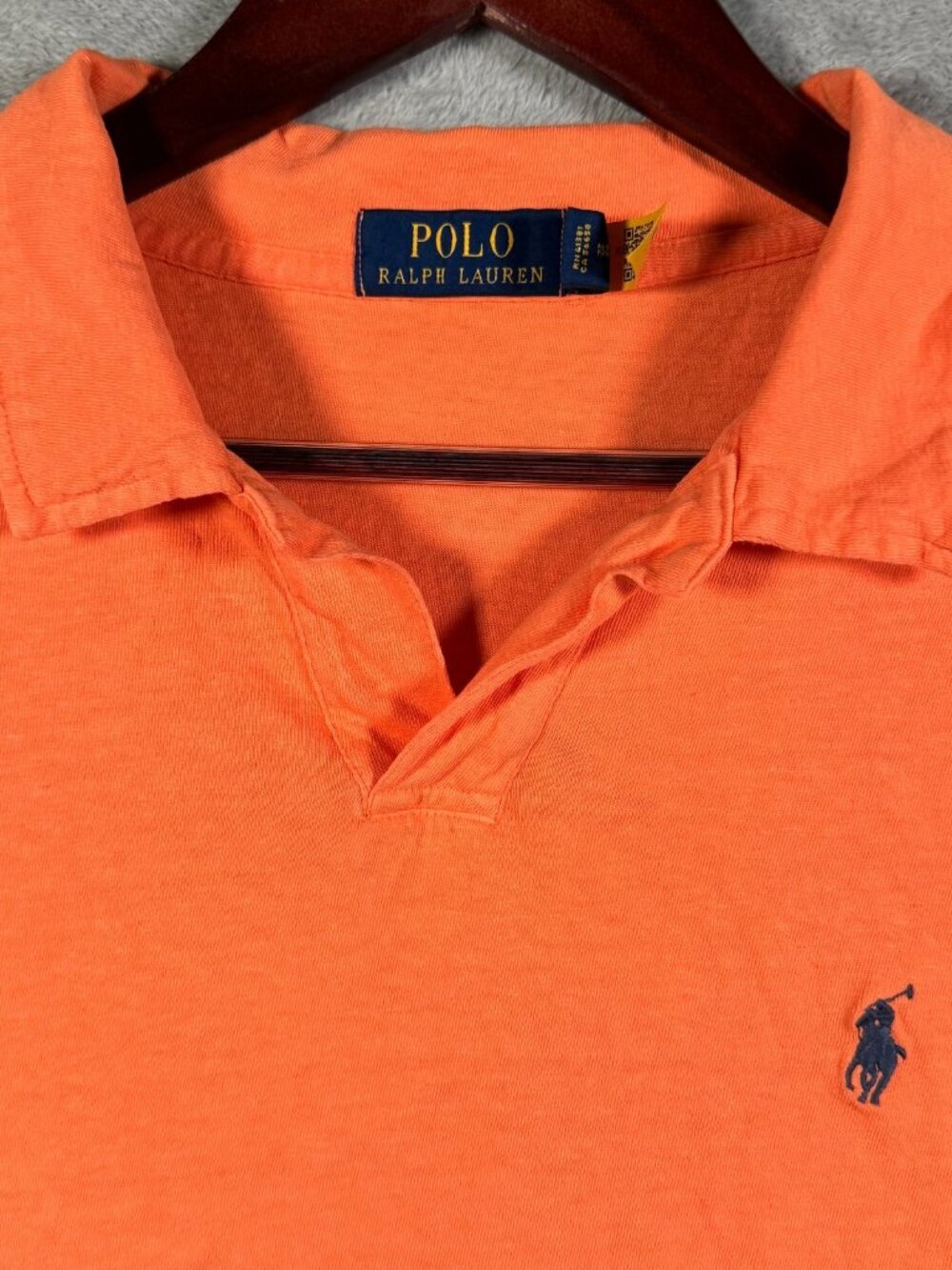 Polo Ralph Lauren Shirt Mens L Orange Cotton Linen Blend Johnny Collar Slub Knit